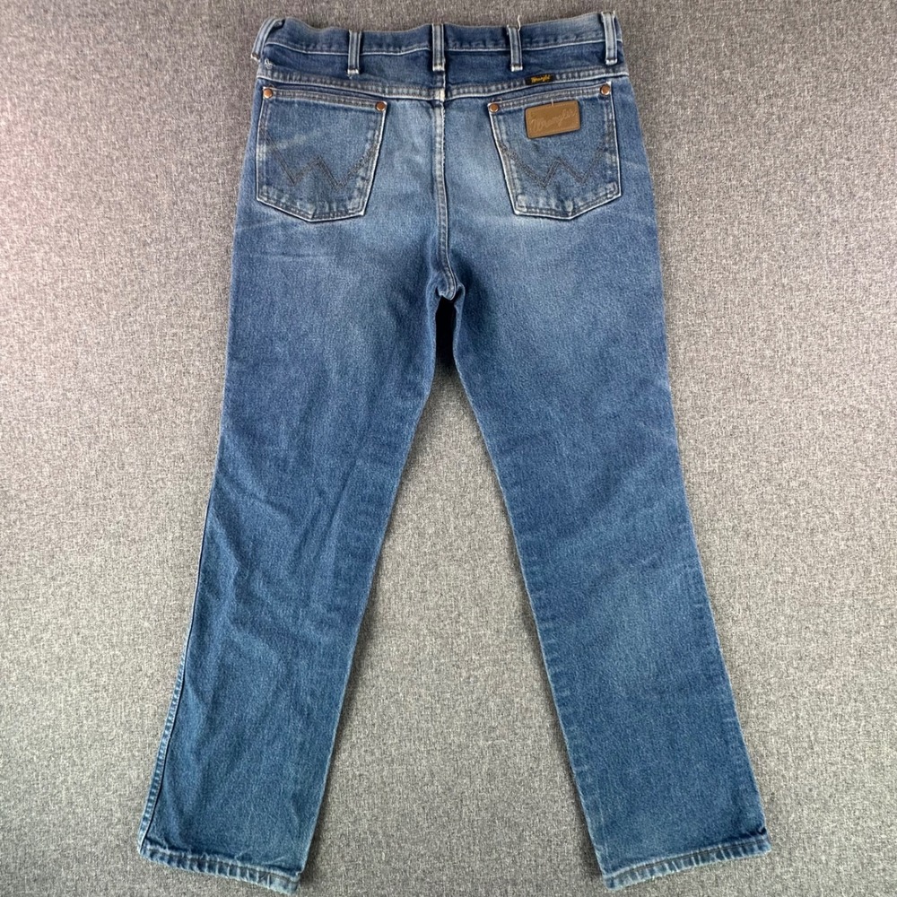 Wrangler Jeans Mens 34x32 936PWD Cowboy Cut Slim Fit Blue Denim Distressed - Picture 2 of 12